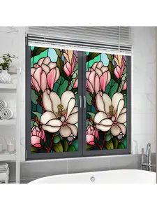 Privacy Window Film 18 X 39.5 Inch Self Adhesive Colorful Glass Window Decals for Bedroom Bathroom Window Retro Floral Anti-UV Decor Decorative Flower Light Stickers Smooth