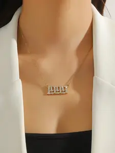 Women's Zircon Inlaid Number Birth Years Pendant Necklace, Minimalist Design Sparkling Jewelry for Women, Birthday Gift Idea, Valentine's Day Present, Anniversary Accessory, Statement Necklace