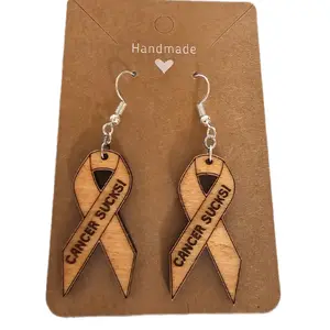 Handmade Cancer Sucks! Wooden Earrings
