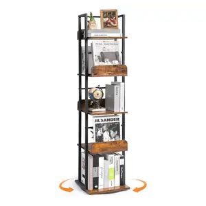 Rotating Bookshelf, Spinning Bookshelf Tower, 5 Shelf Bookcase, 360 Display Narrow Bookshelf, Tall Industrial Book Shelf Organizer, Small Corner Book Shelves for Living Room, Black
