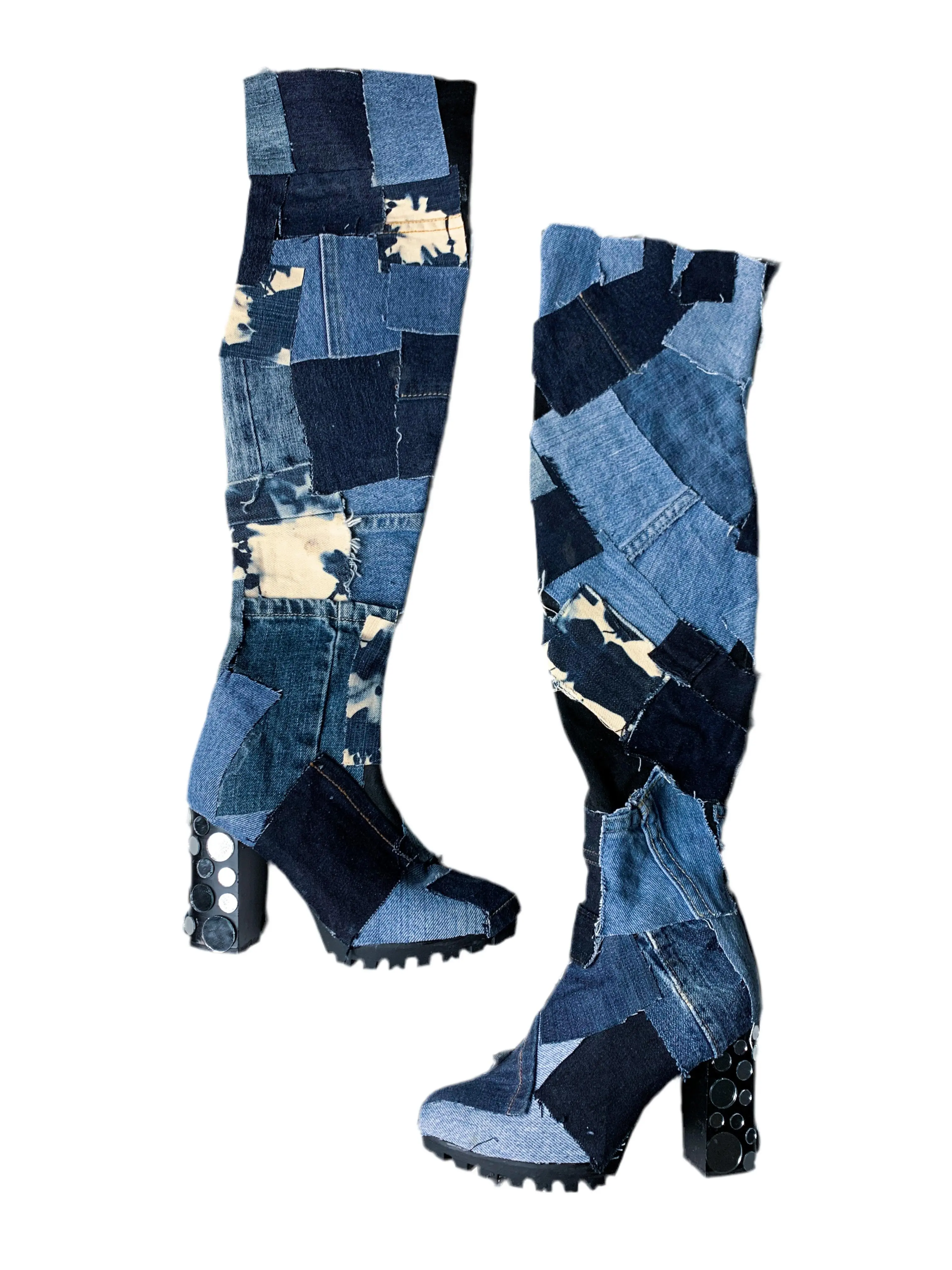 Denim Patchwork Platform Boots Denim Patchwork Platform Boots