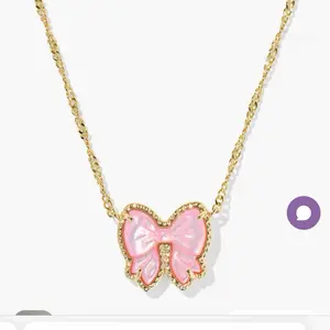 Haley light  Pink Bow Necklace with Gold Chain and Mother of Pearl Detail New with Pouch