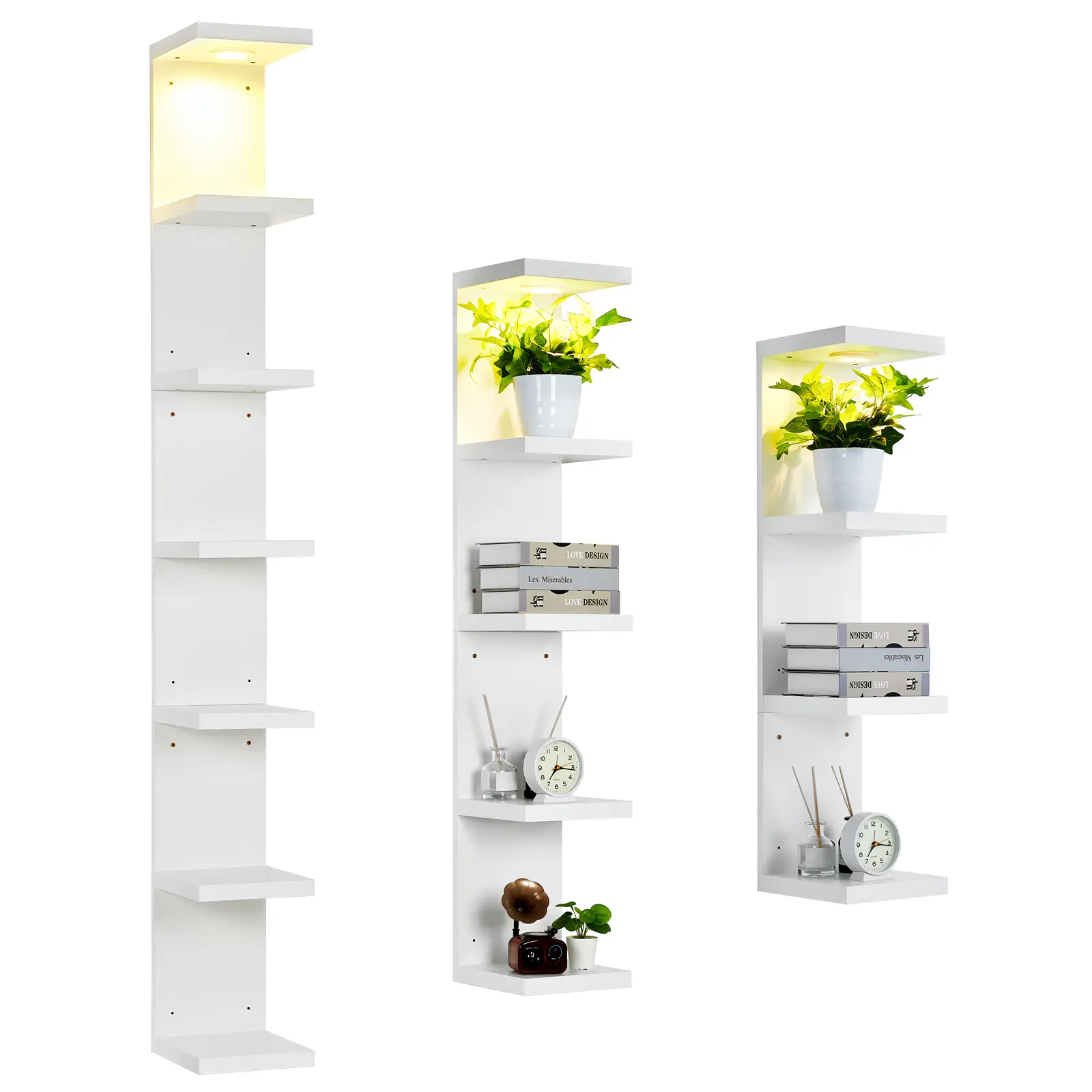 Garvee Upgraded-LED Floating Wall Shelf, Modern Style, 7-Tier, Heavy Duty, Wall Mounted, White Finish, With Remote Control, Space-Saving Storage Rack, Ideal for Retail, Living Room, Bedroom, Entryway