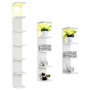 Garvee Upgraded LED Floating Wall Shelf, Modern Style, 7-Tier, Heavy Duty, Wall Mounted, White Finish, With Remote Control, Space-Saving Storage Rack, Ideal for Retail, Living Room, Bedroom, Entryway