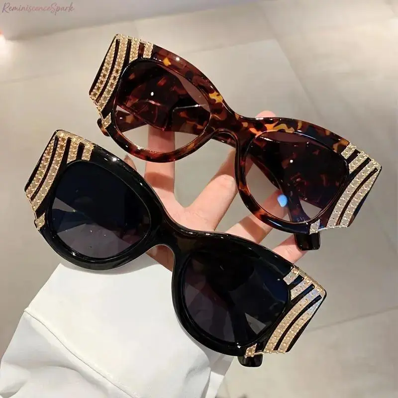2-Pack Unisex Oversized Cat Eye Sunglasses, Viral Influencer Punk Fashion Shades with Metallic Accents, Two-Tone Brown Black Frame & Gradient Flat Mirror Lenses, Trendy Bold Eyewear for Daily Outfits, Streetwear & Party Aesthetic Looks