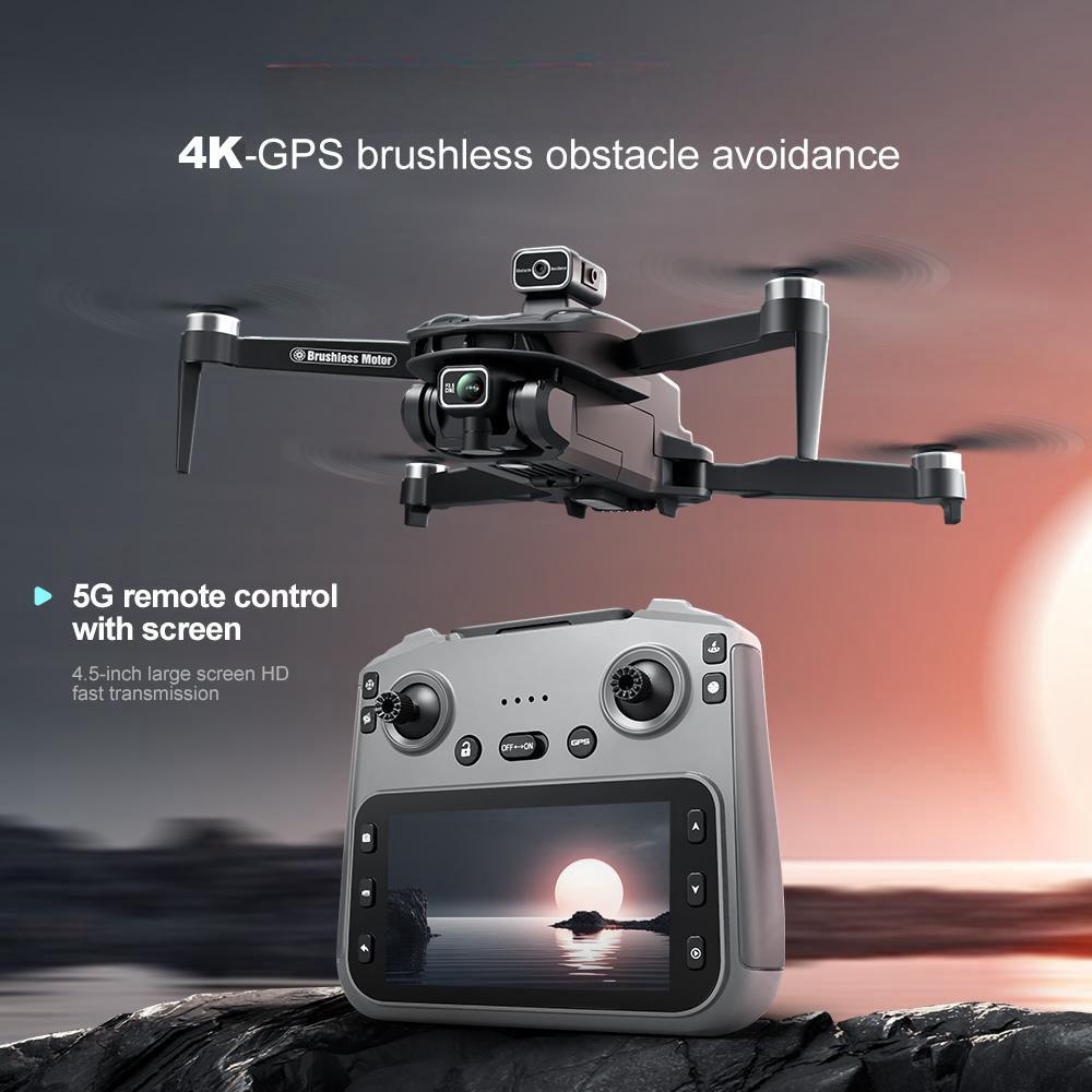 V168 MAX GPS Drone, 4K HD Dual Camera, 360° Smart Obstacle Avoidance, FPV Flight, Optical Flow Positioning, Quadcopter, Suitable for Adults and Beginners, HD Large Screen Remote Controller, 6-Axis Gyroscope, 2 Batteries + SD Card + Carrying Case Set