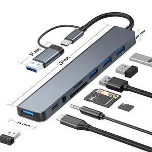 Aurify USB C Hub USB Splitter 8 in 1 USB Extender with 4 USB Port 1 USBC Port TF/SD Card Reader Audio Output Compatible for MacBook