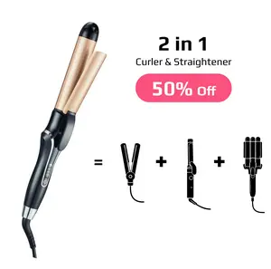 Multi Curl, Curling Iron with Heated Round Brush, 2 in 1 Hair Straightener and Curler, 1.2 inch Flat Iron Curling Iron, 50 Million Negative Ions, Floating Ceramic Plates, Anti-Scald Tip, 360° Swivel Cord, All Hair Types, Straight, Beach Waves, Tight Curls