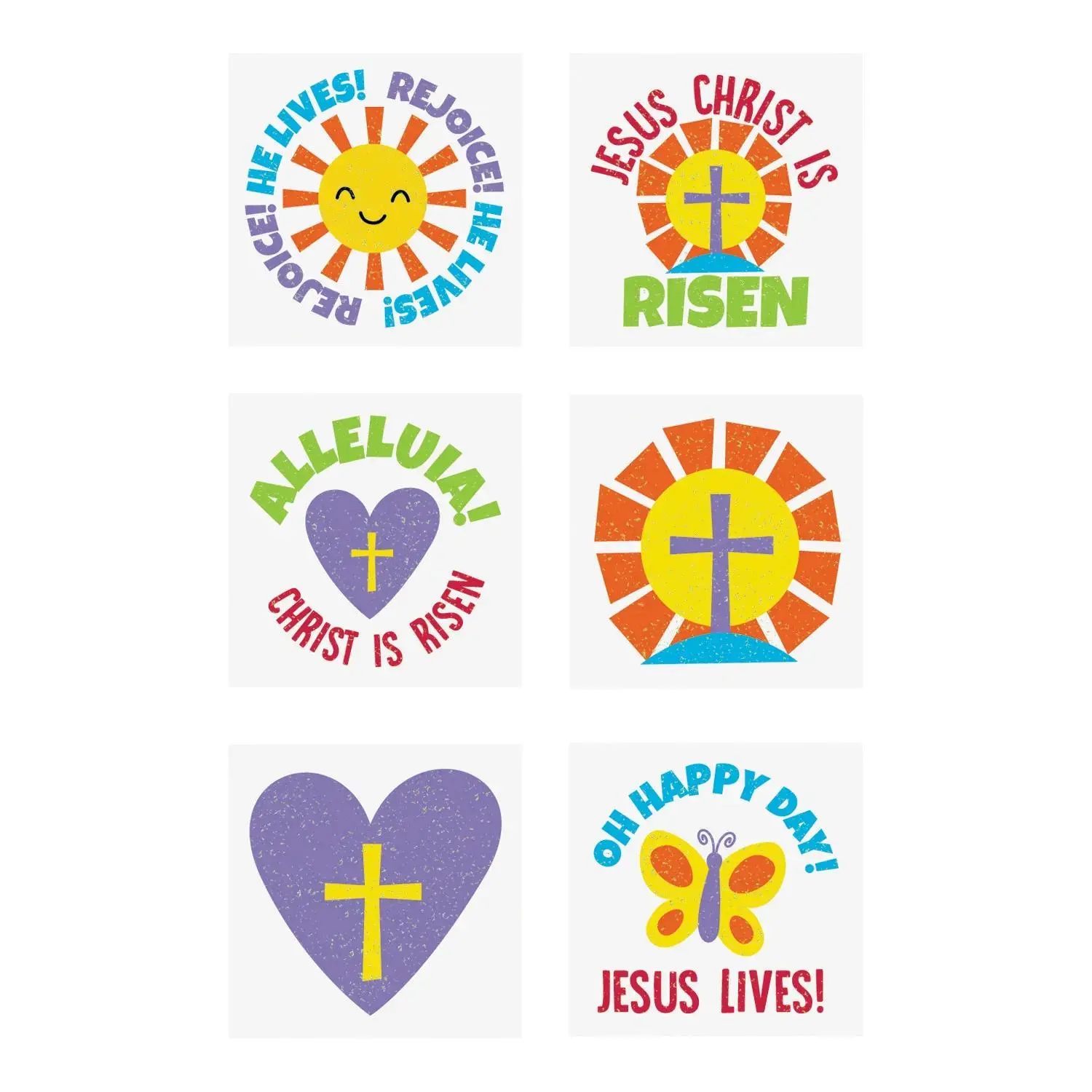 Vibrant He Lives Glitter Temporary Tattoos - 72 Pc. for Easter Fun, Multicolor, Vibrant Colors, Body Glitter, Box Set, Oriental Trading Company, Kids Safe, Easy Apply, Glittered