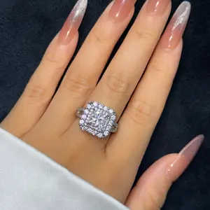 JJ CHIC Women's Square-Cut Luxury Micro-Pave Ring, Elegant Wedding and Engagement Ring