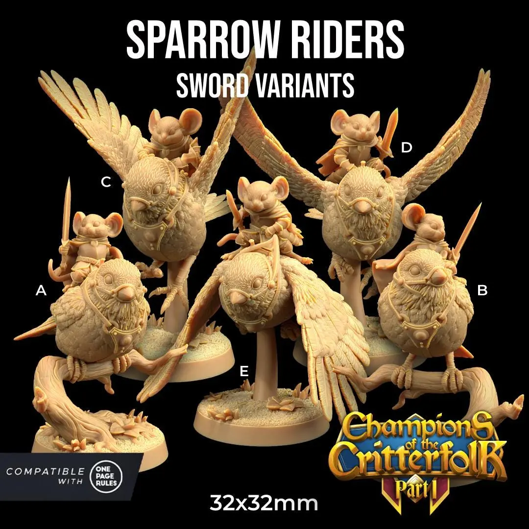 Sparrow Riders Mice Mount Champion Mouse | The Dragon Trappers Lodge | 32mm Scale | Miniature TTRPG Mini DnD Dungeons Dragons Wargame