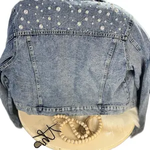 Women's Customized Beaded Denim Jacket for Casual Wear - Womenswear Elegance Comfort Outerwear Lightweight