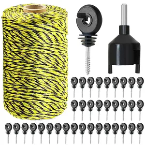 Feet Electric Fence Polywire &  Pcs Electric Fence Insulator, Portable Electric Fencing Poly Wire Rope Line  Steel Strands for Reliable Conductivity & Rust Resistance