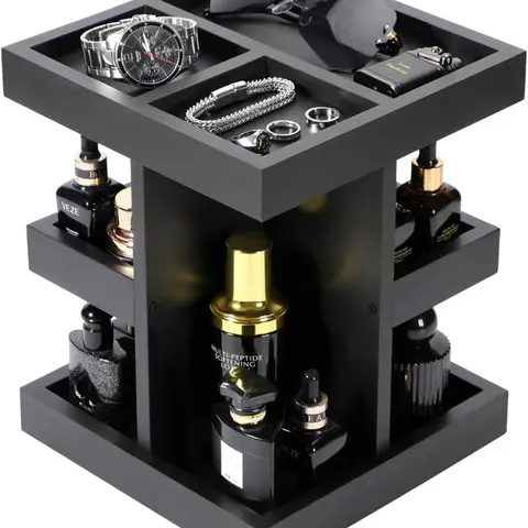 Cologne Organizer for Men,Cologne Stand,3 Tier Wooden Perfume Shelf with Rotate,Desk Organizer,Gifts for Dad From Wife,Husband Boyfriend Birthday Gift Ideas,Valentine's Day Gifts for Men