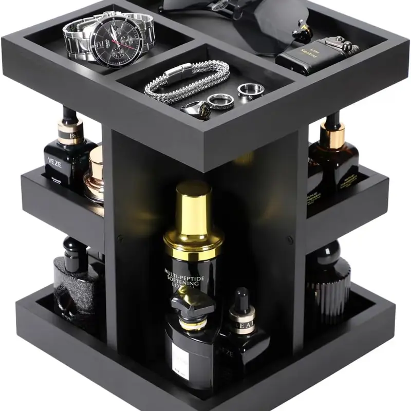 Cologne Organizer for Men,Cologne Stand,3 Tier Wooden Perfume Shelf with Rotate,Desk Organizer,Gifts for Dad From Wife,Husband Boyfriend Birthday Gift Ideas,Valentine's Day Gifts for Men