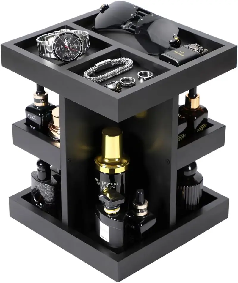 Cologne Organizer for Men,Cologne Stand,3 Tier Wooden Perfume Shelf with Rotate,Desk Organizer,Gifts for Dad From Wife,Husband Boyfriend Birthday Gift Ideas,Valentine's Day Gifts for Men