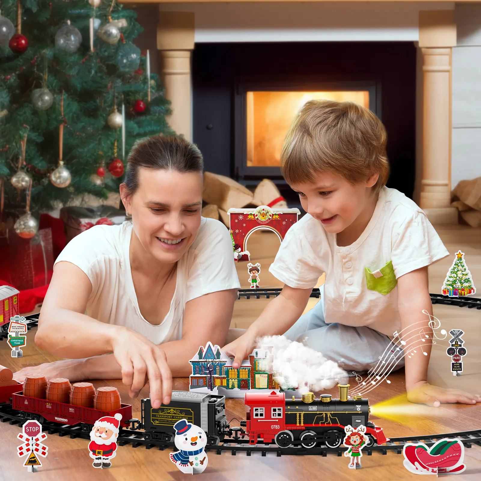 Children’s DIY Electric Train Model Toy - BPA-Free, Latex-Free Science STEM Learning Set for 3-4 Years, Battery-Powered Locomotive with Lights, Sound, Safe Smoke, 6 Cargo Carriages, Multi-Track Sections, Boosts Development & Hands-On Skills