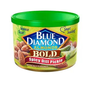 Blue Diamond Spicy Dill Pickle Almonds – 6 oz resealable can of zesty snack nuts for a bold crunch! Protein Vitamin
