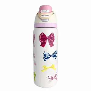Owala FreeSip 32 oz Bow Print Insulated Stainless Steel Water Bottle with Built-in Straw, Leakproof BPA-Free Vacuum Insulated Sports Bottle, Wide Mouth Reusable Flask,travel,spill,lid, elegant gift, new vacuum design, holiday use