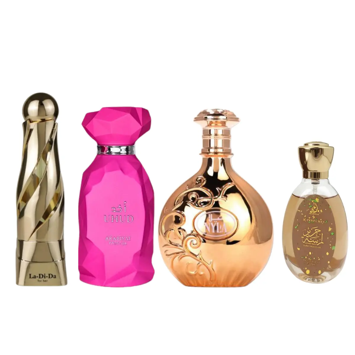 Arabiyat Prestige Nyla, Uhud, La Di Da EDP 3.4FL.OZ and Dubai Chocolate EDP 1.18FL.OZ Combo