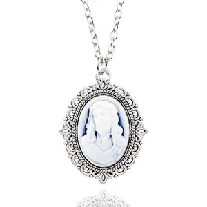 Silver Tone Resin Head of Christ Cameo Medal Pendant Necklace 20 In Zinc Alloy Gift Jewelry