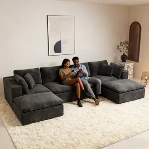 137.8“U-Shaped Modular Cloud Sofa, Suitable for Living Rooms, Home Theaters and Apartments, Memory Foam Boneless Sofa, Double-Layer Seat Cushions, No Assembly Required, 5-Piece Free Combination, Chenille Fabric