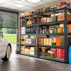 2000LBS/16"D Rolled Edge Storage Shelves  Adjustable Metal  5-Tier Garage Storage Shelving Unit, 72"H X 36"W X 16"D Black For Basement Warehouse Pantry