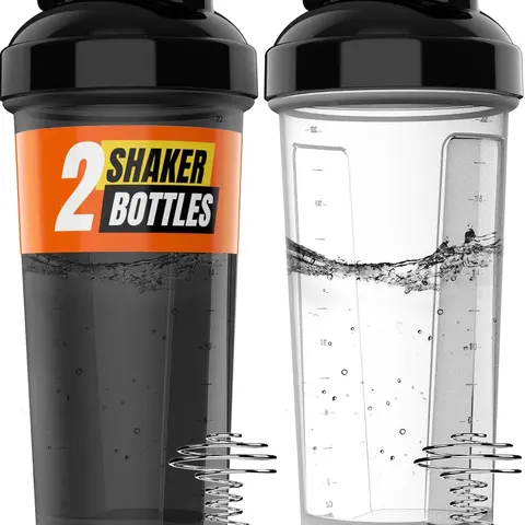 [New Deal] Protein Shaker Bottle 2 Pack - Portable Pre Workout Whey Protein Shaker Cups with Leak Proof Design for Protein Mixes Leak Shield Technology Durable, On-The-Go