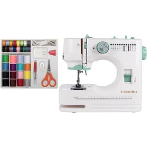 Mini Sewing Machine for Beginner by (Sewing Supplies set included) - Small Sewing Machines with Two Needle Types, Two Speeds, LED Sewing Light, Foot Pedal GD-073-A5