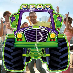 Monster Truck Photo Booth Prop Backdrop, & Theme Party Decor, Party Decoration Supplies, Polyester Material, Perfect for Boys' Baby Shower & Birthday Parties