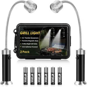 Barbecue Grill Light, BBQ Accessories for Outdoor with Magnetic Base, Mens Stocking Stuffers Grilling Gifts, 360 Degree Flexible Neck, Water Heat Resistant, Batteries Included - 2 Pack
