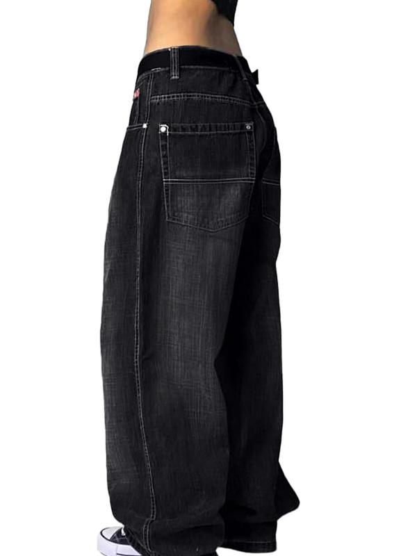 EMMIOL Women Hip Hop Baggy Jeans Wide Leg Mid-Low Waist Jeans Loose Boyfriends Pants 90s Vintage Denim Street Womenswear