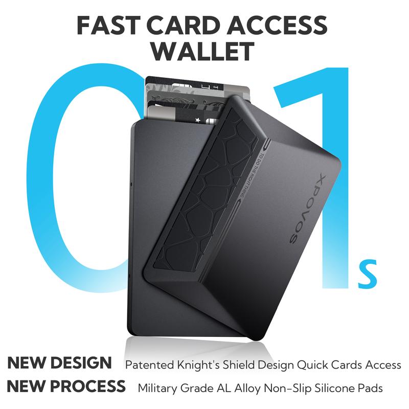 XPOVOS Metal Wallet for Men - Slim Mens Wallet with Money Clip Slide to Pop-up Minimalistic RFID Wallet Credit Card Holder for Men with Gift Box