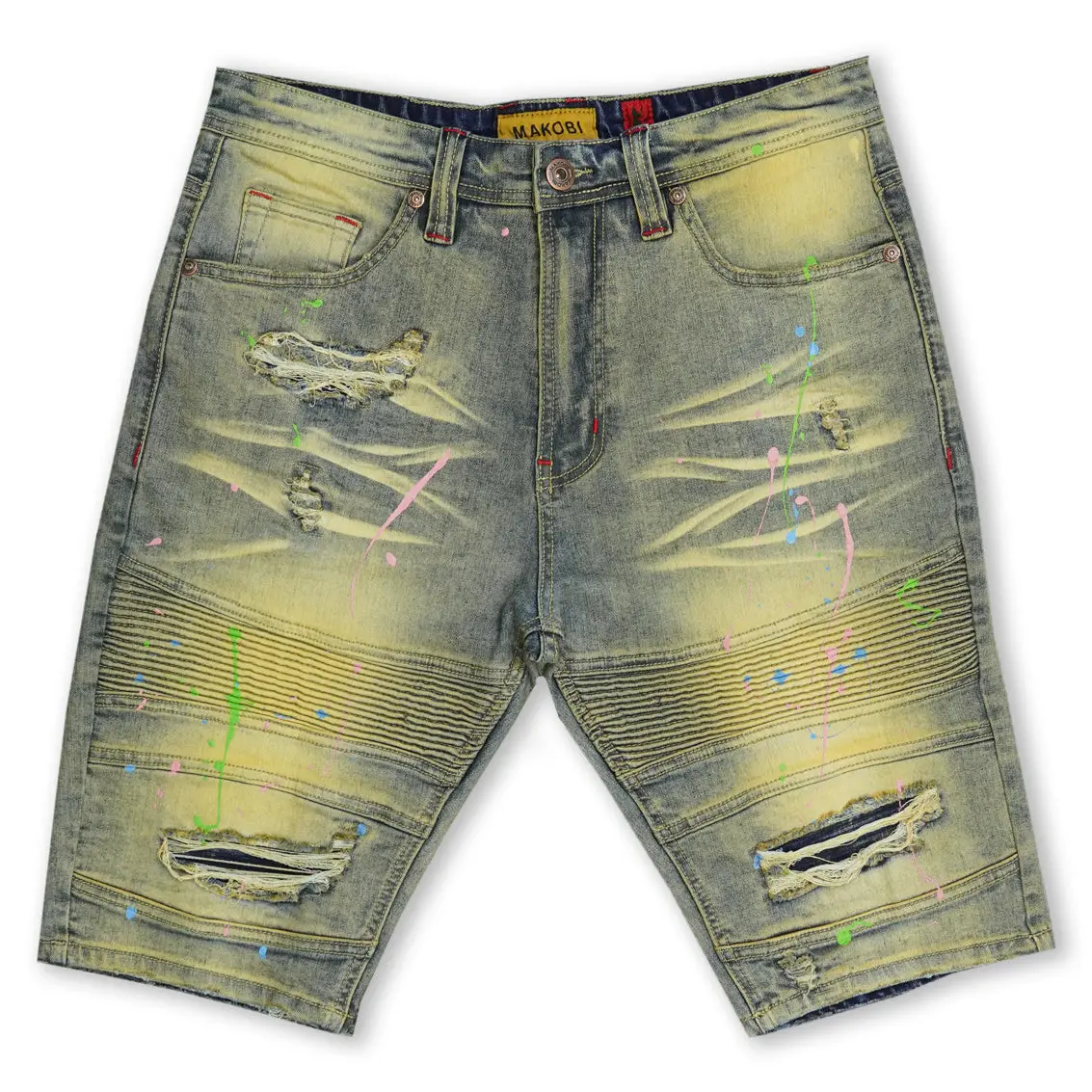 Makobi Willard Biker Jeans with Paint Splash in Dirt - M650