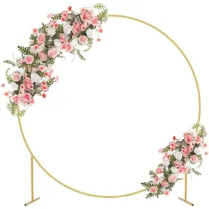 6.6FT Round Arch Backdrop Stand Kit Golden Metal Circle Balloon Arch Frame with Base for Wedding Birthday Baby Shower Party Backdrop Decoration Ornaments Gold Banners