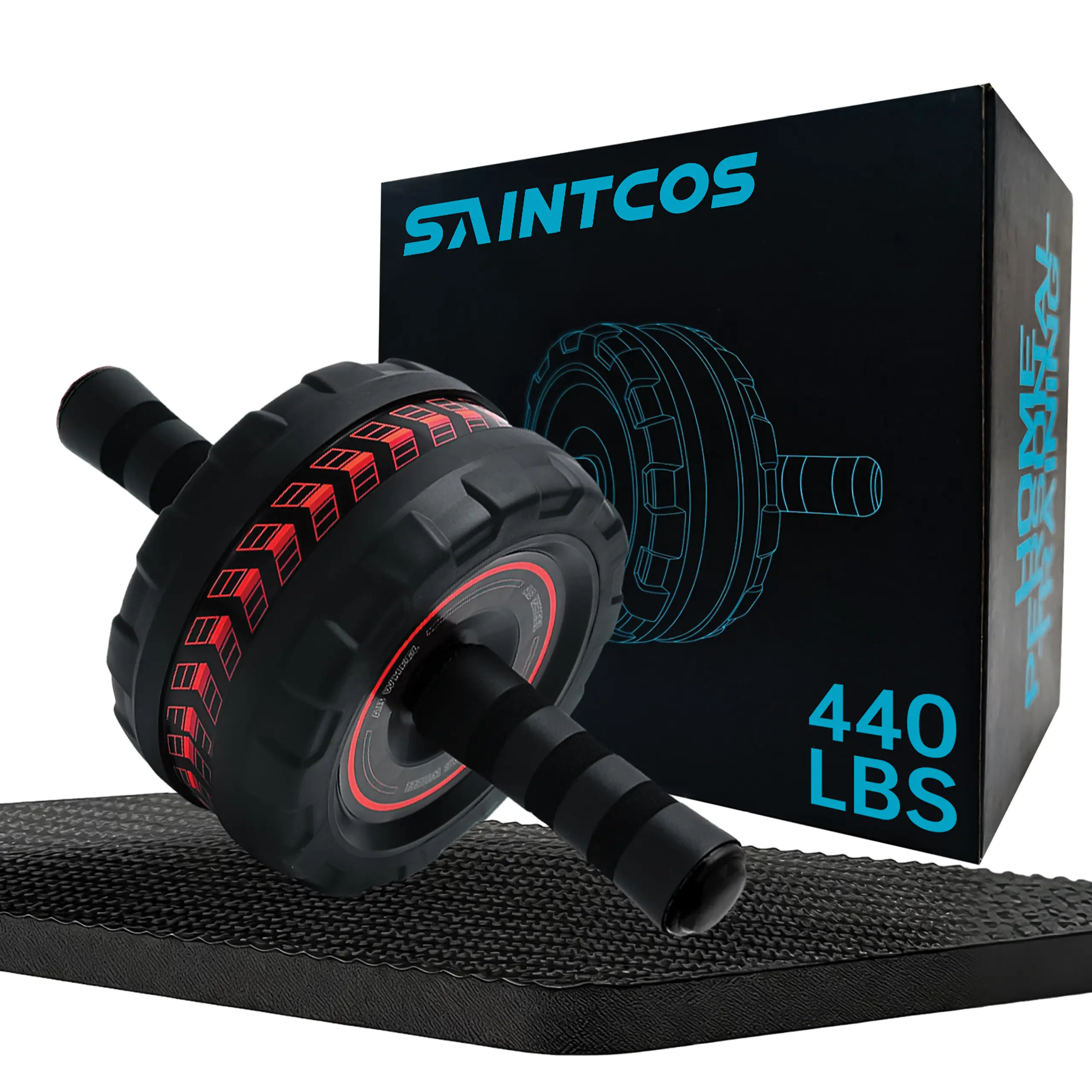 SAINTCOS Ab Roller Wheel with Knee Pad, Dual Wheel Abdominal Exercise Roller, 440 lbs Weight Capacity, Non-Slip Rubber Wheel with Ergonomic Foam Handles, Core Strength Training Equipment for Home Gym Workout, Men & Women