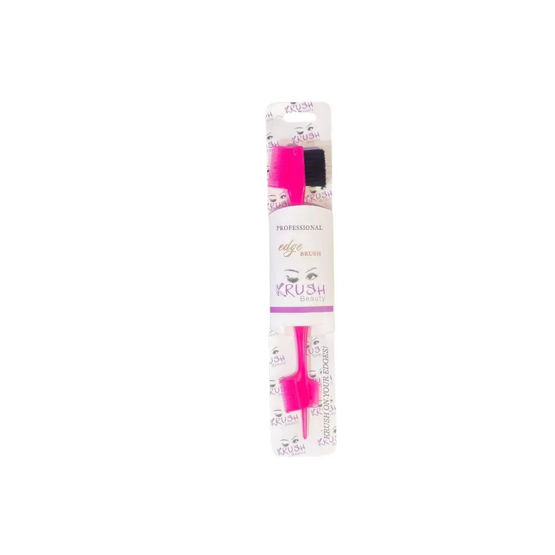 Krush Beauty Professional Edge Brush, Pink, Double-Sided Brush with Fine-tooth Comb for Edge and Smoothing, Compact Size, Durable Plastic Bristles