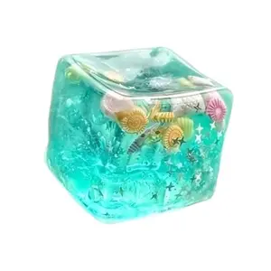 Ice Cube Cube Fidget Toys - Sensory Toys for Kids with Real Sea Shells, Squishy Fidget Toy for Kids & Adults | Non-Toxic Squeeze Ball for Anxiety, Focus, Stress Relief Fidget,  Squeeze Ball Hand Toys, Stretchy Fidgets Toys