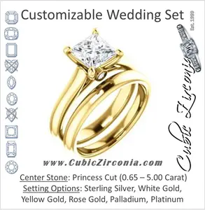 CZ Wedding Set, featuring The Tawanda engagement ring (Customizable Princess Cut Cathedral Setting with Peekaboo Accents)