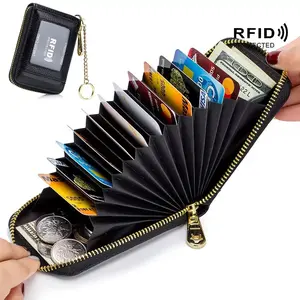 Secure Premium RFID Blocking Card Holder Wallet with Multiple Compartments and Zip Around Design for Stylish Casual Everyday Use