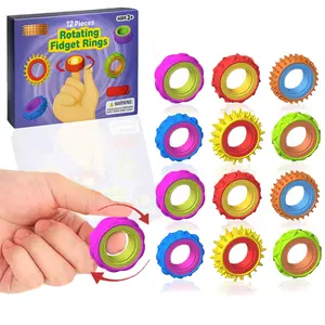 Fidget Sensory Rings for Kids, 12 Pack Textured Finger Spinner Rings, Sensory Grippie Set, Calming Fidget Toys for Autism, ADHD, Anxiety Relief, Quiet Classroom & Office Stress Toys for Adults & Children