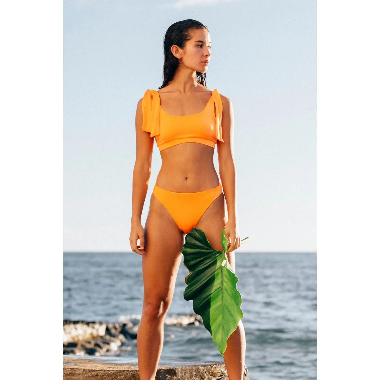 SET: Knot Bralette High-Waisted Cheeky Bikini Set in Cantaloupe Orange