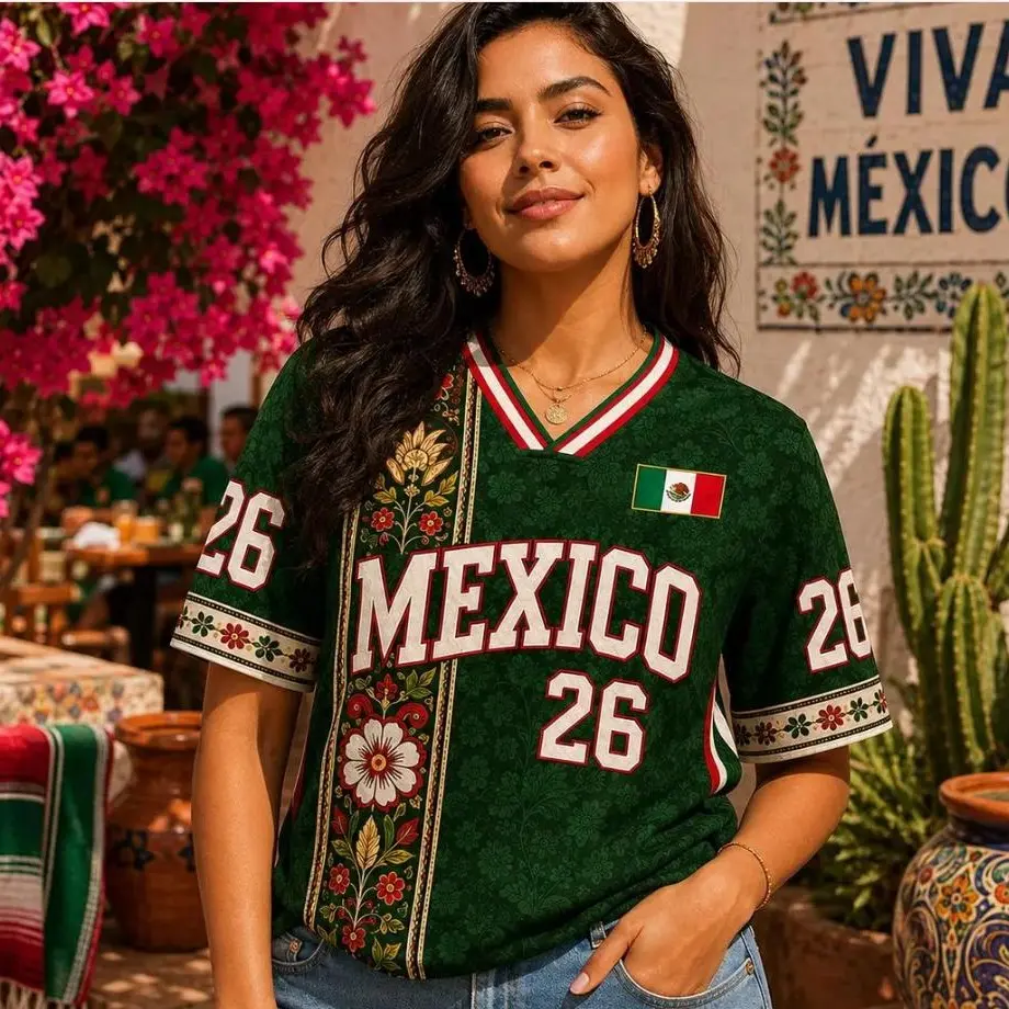 Floral Soccer Jersey, Green Football Shirt, 2026 Mexico Fan Game Day Kit