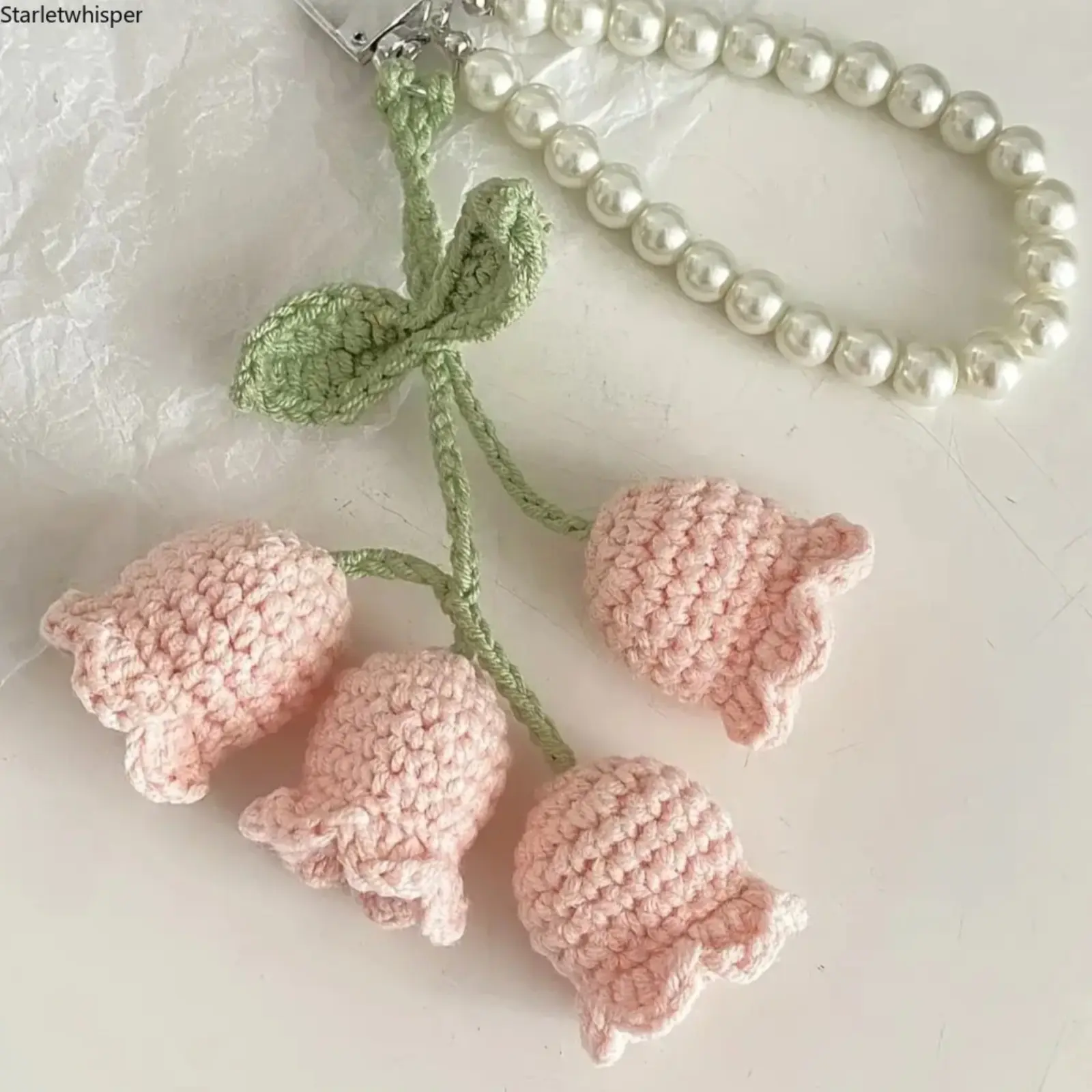 Handmade Crochet Lily Of The Valley Keychain - Acrylic-Fabric Boho Floral Pendant, Aesthetic Indoor Recreation Ornament, Birthday Gift & Party Favor