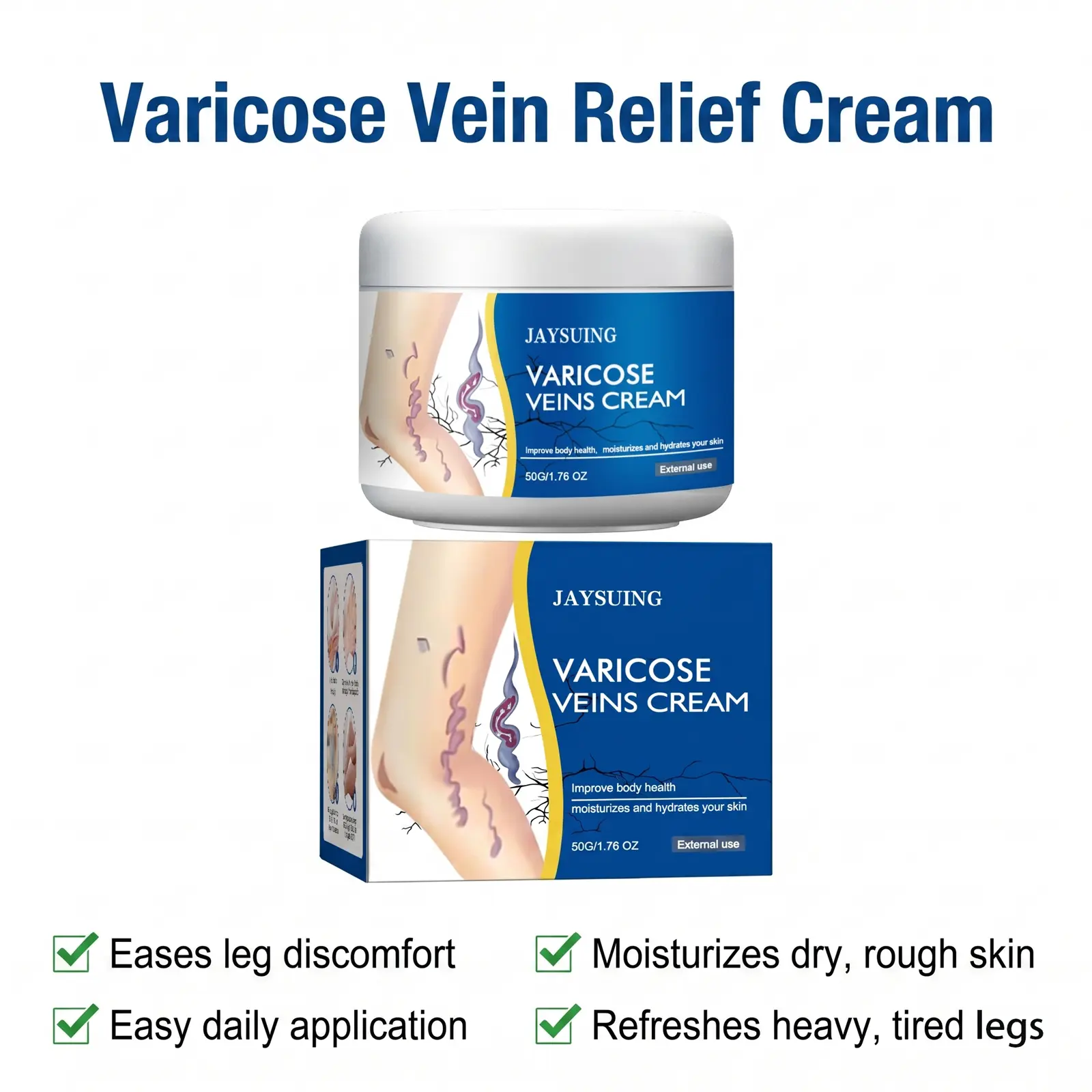 Varicose Veins Treatment Cream for Legs, Mild Leg Massage Soothing Body Care Leg Relief External Use Exercise Repair Relieve Veins Leg Repairing Cream Suitable for Most Skin Types Moisturizing Leg Creams 50g/1.76fl.oz