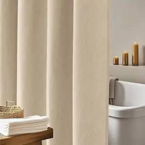 Linen Look Farmhouse Thick Fabric Shower Curtain Brown, Faux Linen Textured Country Rustic Water-Resistant Shower Curtain, 72 x 72 Inch Tan Taupe Heavyweight for Bathroom Hotel