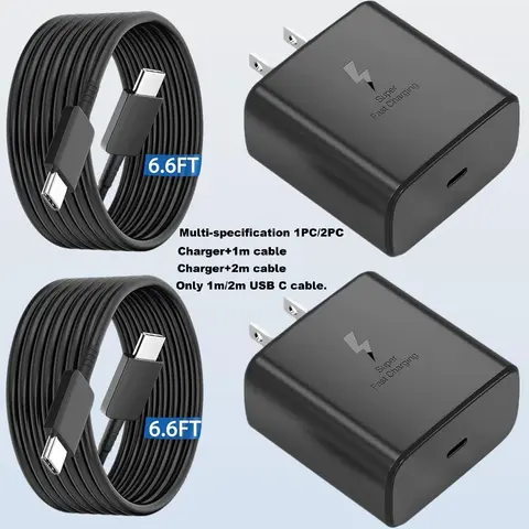 Type-C Charger, Fast Charging, 2 Pack USB C Super Fast Charger Block with Dual Cable, 3.3/6.6FT USB-C Android Mobile Phone Cable for Samsung Galaxy S26 +/Ultra, S25, S24, S23, S22 +/Ultra, S21, S20/Tab S9/iPhone 17/16/15 and More Devices