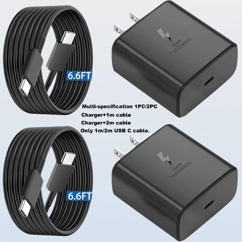 Type-C Charger, Fast Charging, 2 Pack USB C Super Fast Charger Block with Dual Cable, 3.3/6.6FT USB-C Android Mobile Phone Cable for Samsung Galaxy S26 +/Ultra, S25, S24, S23, S22 +/Ultra, S21, S20/Tab S9/iPhone 17/16/15 and More Devices