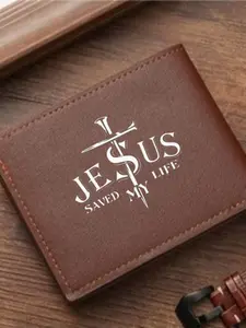 Men's Jesus Saved My Life Cross Print Wallet, Christian Faith Theme Two-Fold Purse, Vintage PU Leather Card Holder, Durable Gift