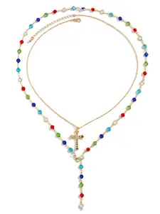 Men's Crystal Cross Pendant Necklace, Hip Hop Style, Unique Design, Fashion Jewelry, Lockbone Chain, International Accessories